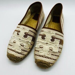 Tory Burch Tan and Cream Loafers Espadrille Size 11